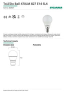 Sylvania 4.5w = 40w SES E14 Small Screw Cap 470lm 827 ToLEDo Ball