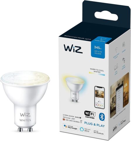 WiZ Dimmable White [GU10 Spot] Smart Connected WiFi Light Bulb. 50W Warm White Light, App Control for Home Indoor Lighting, Livingroom, Bedroom