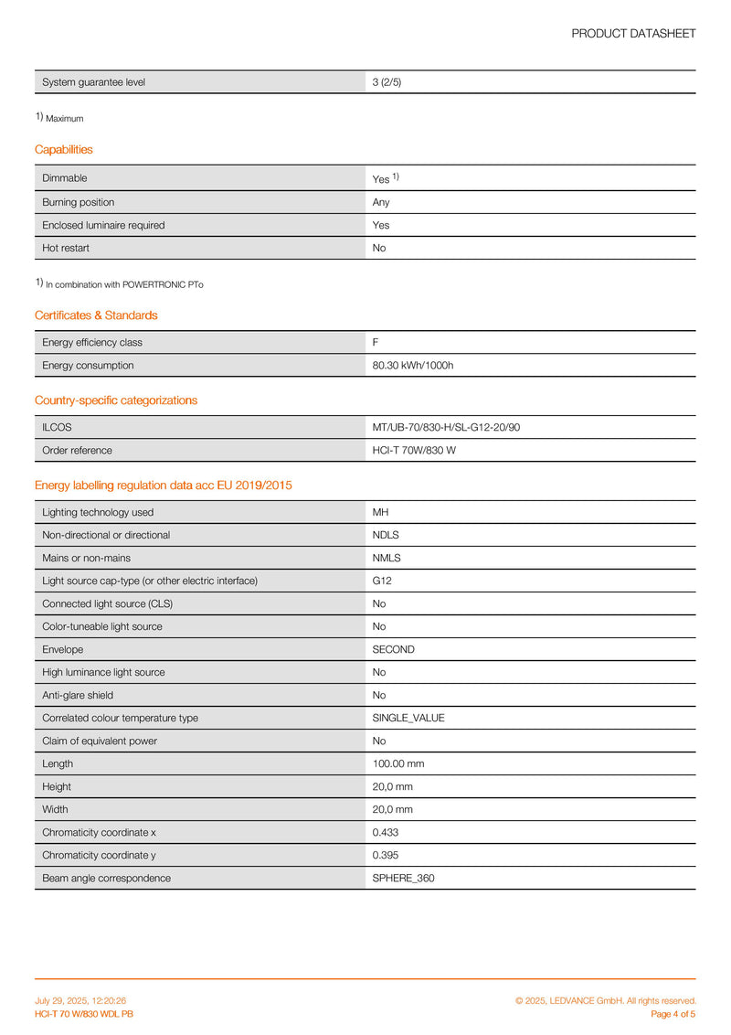 OSRAM POWERBALL HCI®-T 70 W/830 WDL PB
