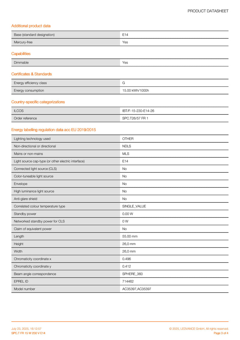 OSRAM SPECIAL OVEN T 15 W 230 V E14