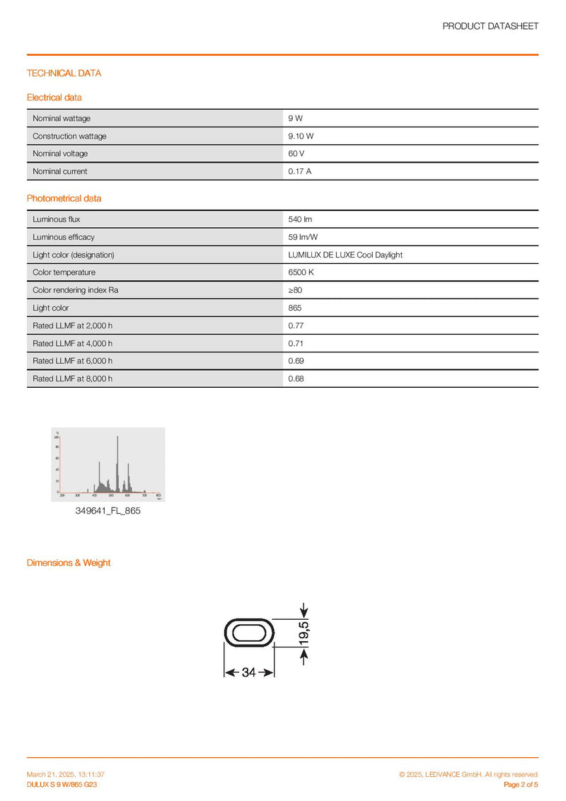 OSRAM Dulux S 9 W/865