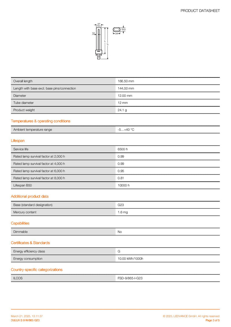 OSRAM Dulux S 9 W/865