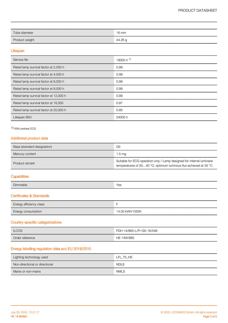 OSRAM 14w G5 865 Daylight White T5 Fluorescent Tube