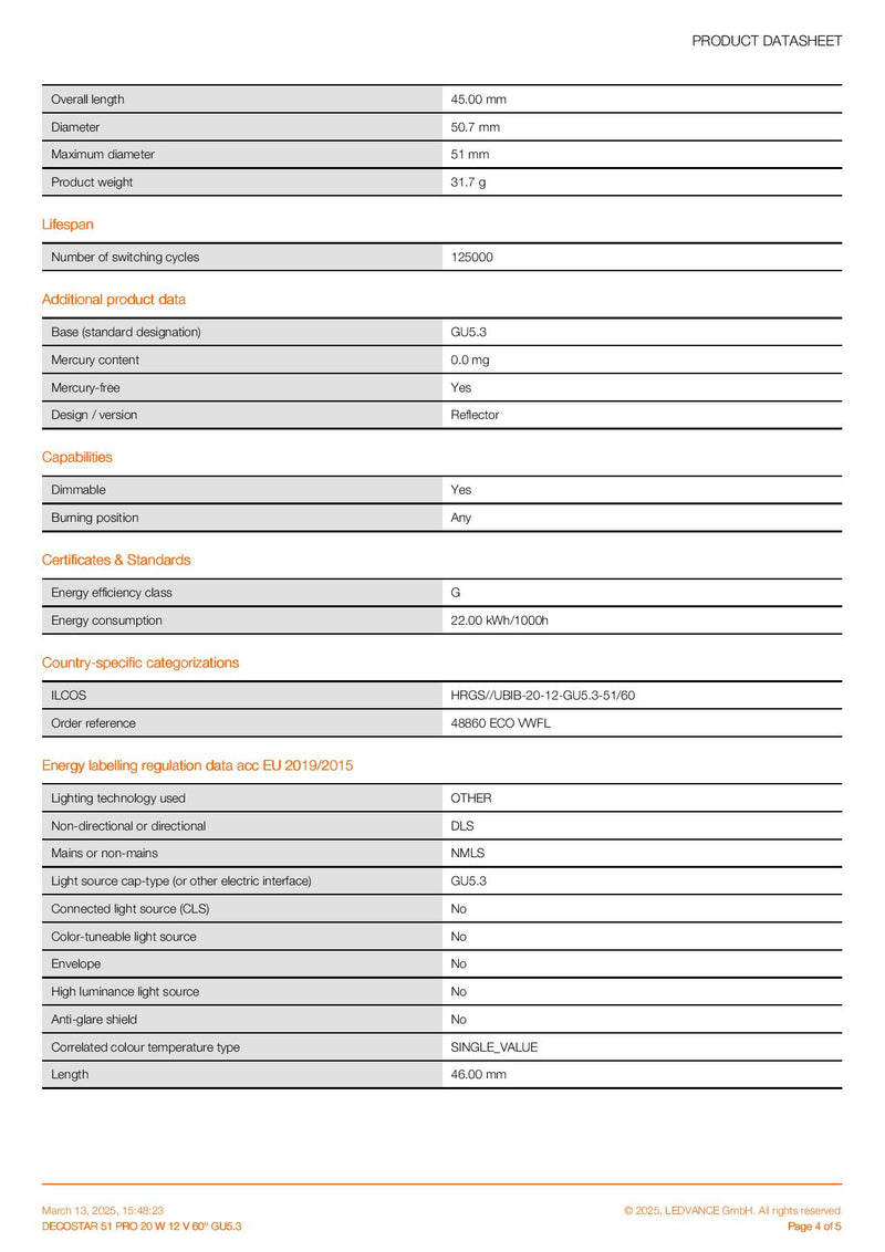 OSRAM DECOSTAR 51 PRO 20 W 12 V 60° GU5.3