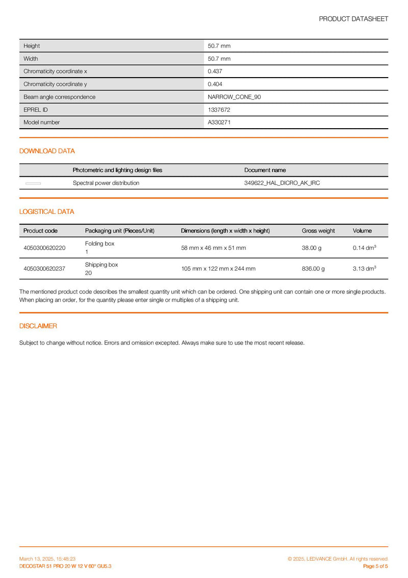 OSRAM DECOSTAR 51 PRO 20 W 12 V 60° GU5.3