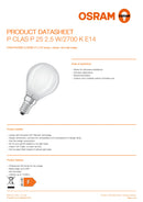 Osram LED Golfball 45mm 2.5W (25W) E14 Frosted 2700K