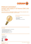 OSRAM 3.4w = 25w SES E14 Gold Vintage 1906 LED CLASSIC Golfball Dimmable Bulb