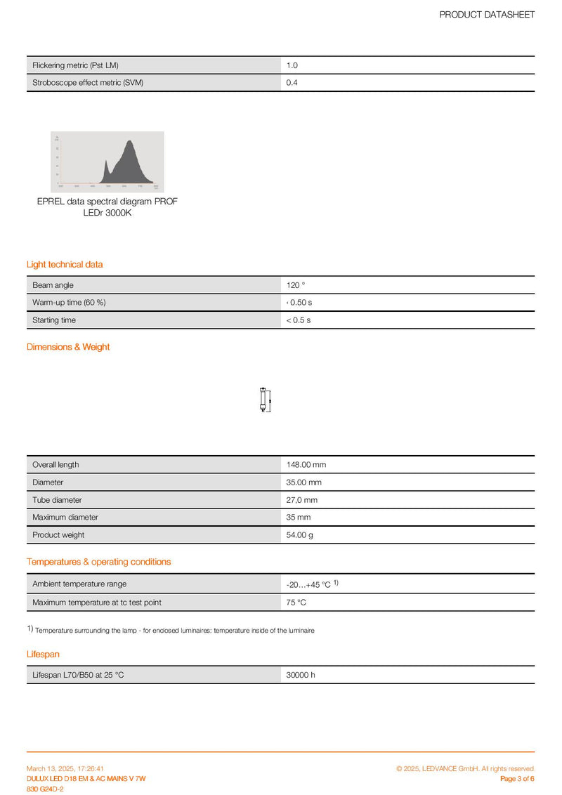 OSRAM DULUX LED D18 EM & AC MAINS V 7W 830 G24D-2