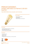 OSRAM Vintage 1906 Edison 22 Filament 2.5W 824 Gold E27