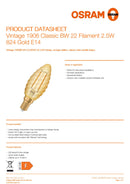 OSRAM Vintage 1906 Classic BW 22 Filament 2.5W 824 Gold E14