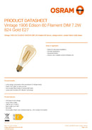 OSRAM Vintage 1906 Edison 60 Filament DIM 7.2W 824 Gold E27