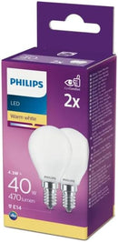 Philips E14 Small Screw Cap 4.3W = 40W Warm White LED Golf Ball Bulbs Pack of 2