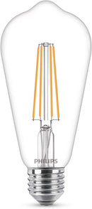 2 x Pack Philips 4.3w = 40w ES E27 Screw Cap Warm White 2700K Non Dimmable LED Classic ST64 Clear Light Bulb