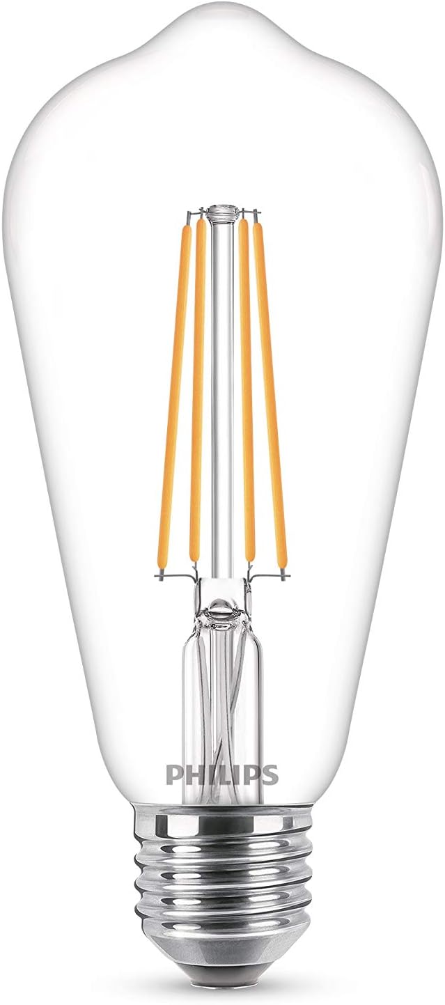 2 x Pack Philips 4.3w = 40w ES E27 Screw Cap Warm White 2700K Non Dimmable LED Classic ST64 Clear Light Bulb