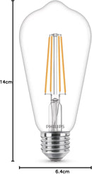 2 x Pack Philips 4.3w = 40w ES E27 Screw Cap Warm White 2700K Non Dimmable LED Classic ST64 Clear Light Bulb