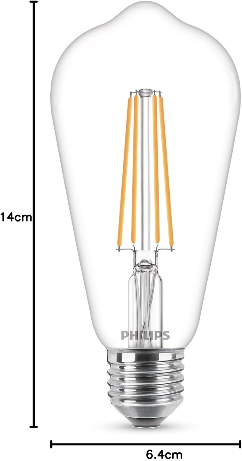 2 x Pack Philips 4.3w = 40w ES E27 Screw Cap Warm White 2700K Non Dimmable LED Classic ST64 Clear Light Bulb