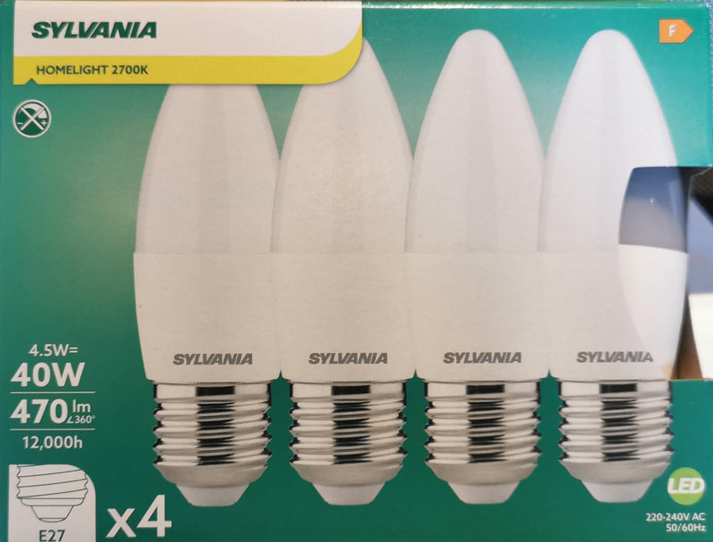 SYLVANIA 4 x Pack 4.5w = 40w ES E27 Screw Cap LED Opal Candles