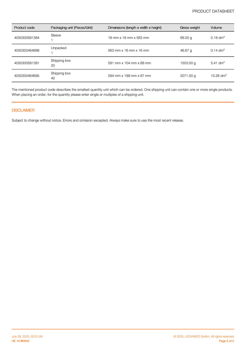 OSRAM 14w G5 840 4000K Cool White T5 Fluorescent Tube