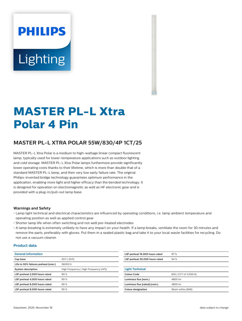 Philips Xtra Polar PLL55/83 55W 2G11 4 PIN Warm White