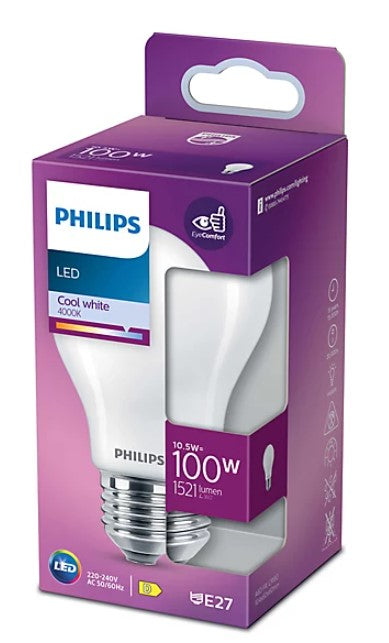 Philips 10.5w = 100w ES E27 Screw Cap 1521lm Frosted A60 Cool white Classic LED Light bulb