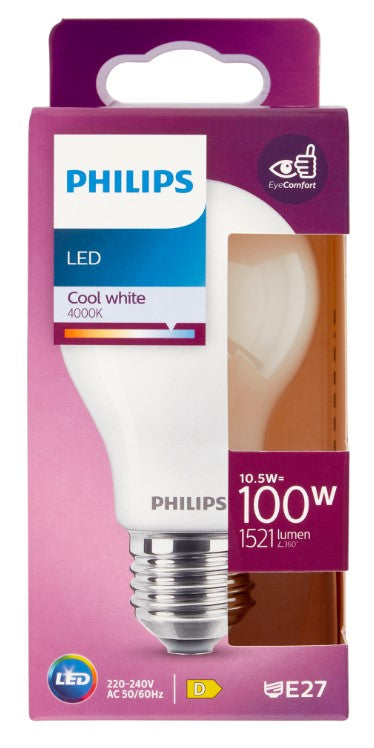 Philips 10.5w = 100w ES E27 Screw Cap 1521lm Frosted A60 Cool white Classic LED Light bulb