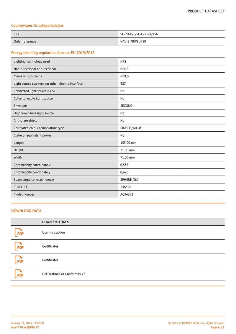 OSRAM HID SODUIM HP NAV-E SUPER XT 70W