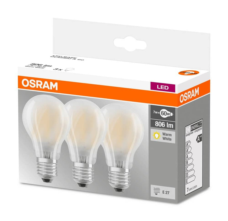 OSRAM LED Base Classic A LED lamp matt 7W = 60W E27  pack of 3