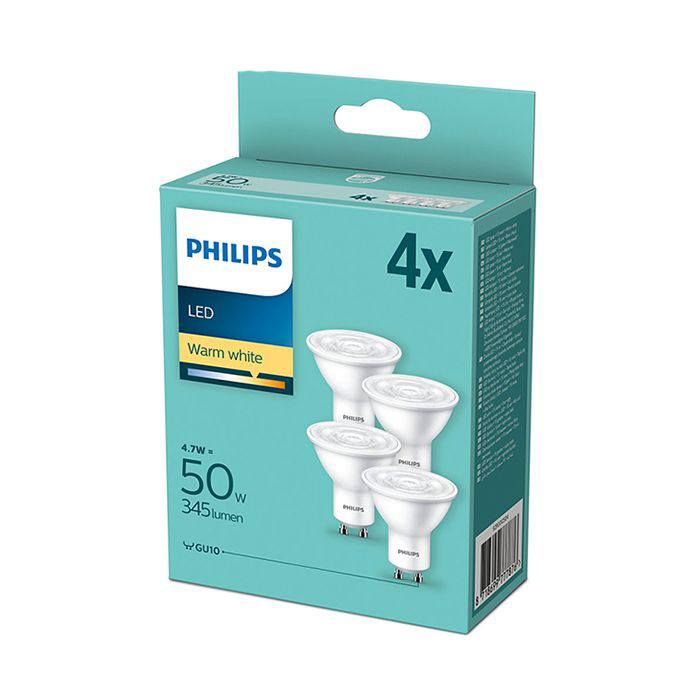 Philips 4.7W = 50W  GU10 Warm White Corepro LED Spotlight - 4 Pack