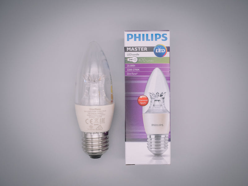 Philips 6w = 40w 240v ES E27 Screw Cap 822 - 827 Tuneable Dimming LED Diamond Spark Candle