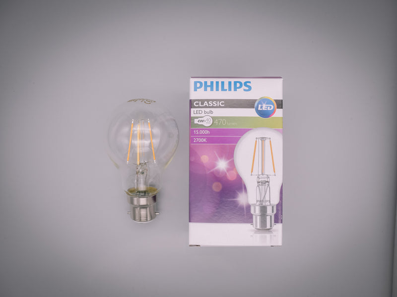 Philips 4w = 40w BC B22 Bayonet Cap LED Filament A60 GLS Lightbulb