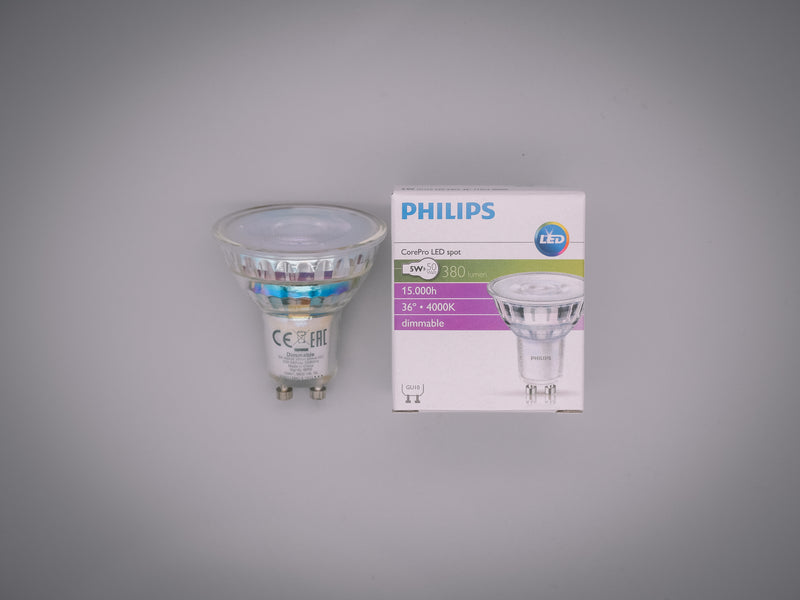 Philips 5w = 50w 240v GU10 Base 36° LED 840 Dimmable Spotlight