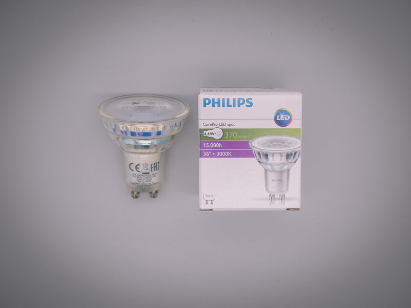 Philips 4.5w = 50w 240v GU10 Base 36° LED 830 Dimmable Spotlight