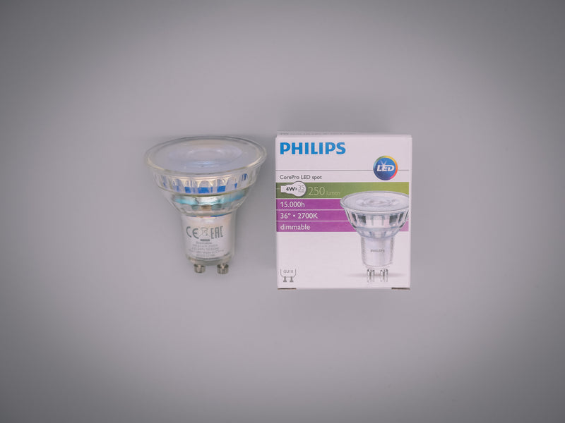 Philips 4w = 50w 240v  GU10 Base 36° LED 827 Dimmable Spotlight