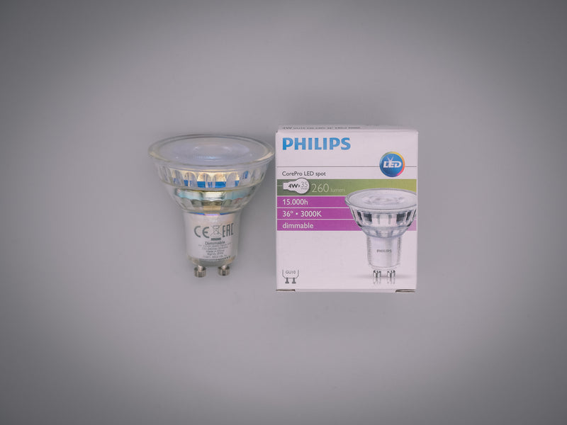 Philips 4w = 50w 240v  GU10 Base 36° LED 830 Dimmable Spotlight