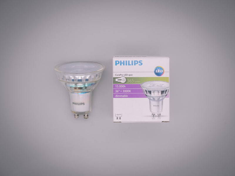 Philips 5w = 50w 240v GU10 Base 36° LED 830 Dimmable Spotlight