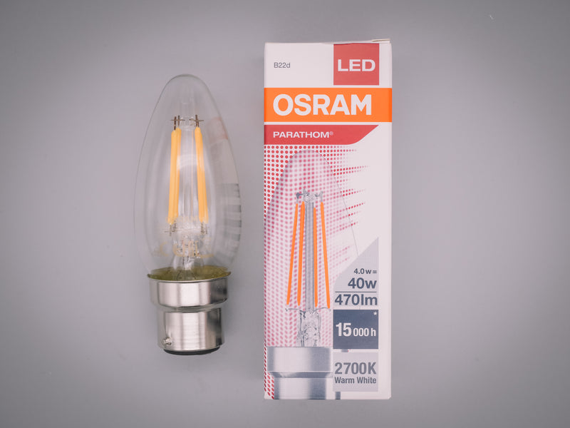 Osram 4w = 40w BC B22 Bayonet Cap 827 Warm White Filament LED Energy Saving Candle Not Dimmable